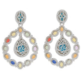 Elegant Pear Blue Turquoise and multi-colored sterling silver earrings with sapphire accents, radiating luxury and style.